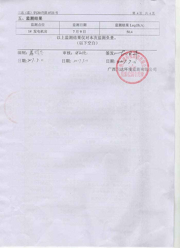 鳳江綠緣發(fā)電機房噪聲監(jiān)測報告